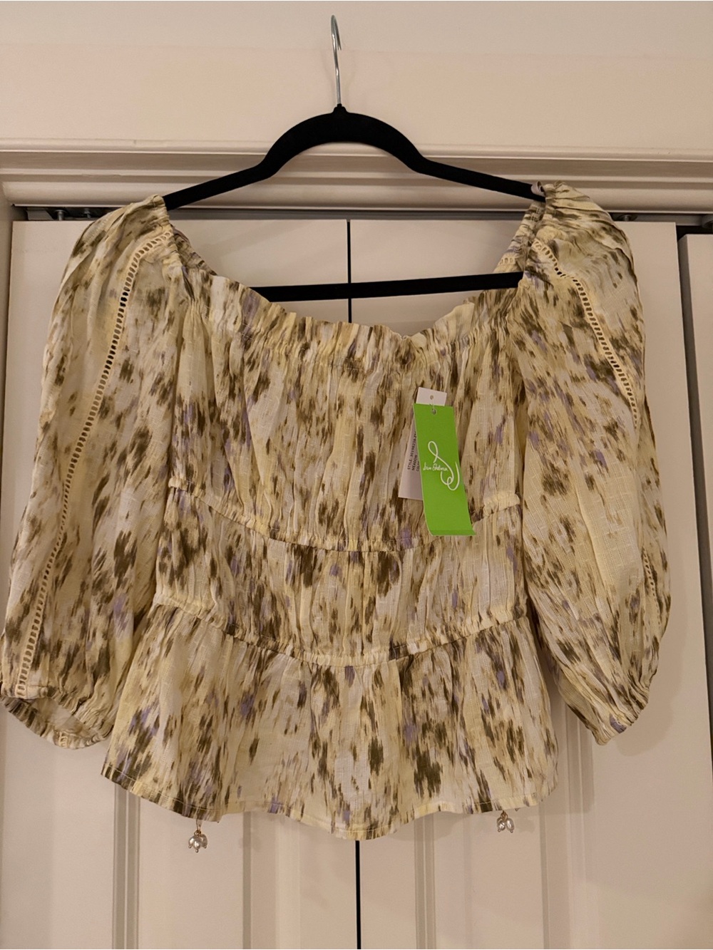 Sam Edelman Yellow Cream Printed Peasant Blouse